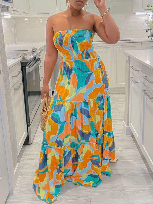 Printed Strapless Maxi Dress Ins Street