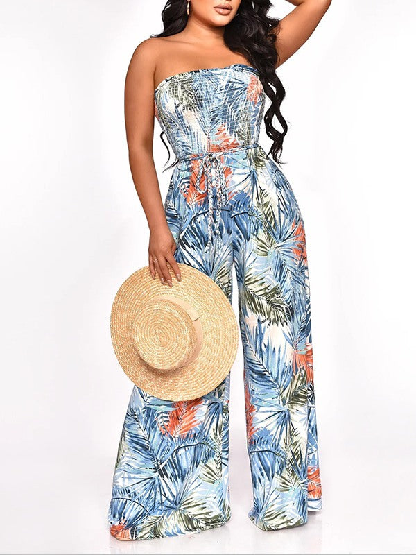 Printed Strapless Jumpsuit Ins Street