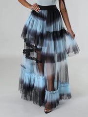 Ombre Tiered Mesh Skirt Ins Street