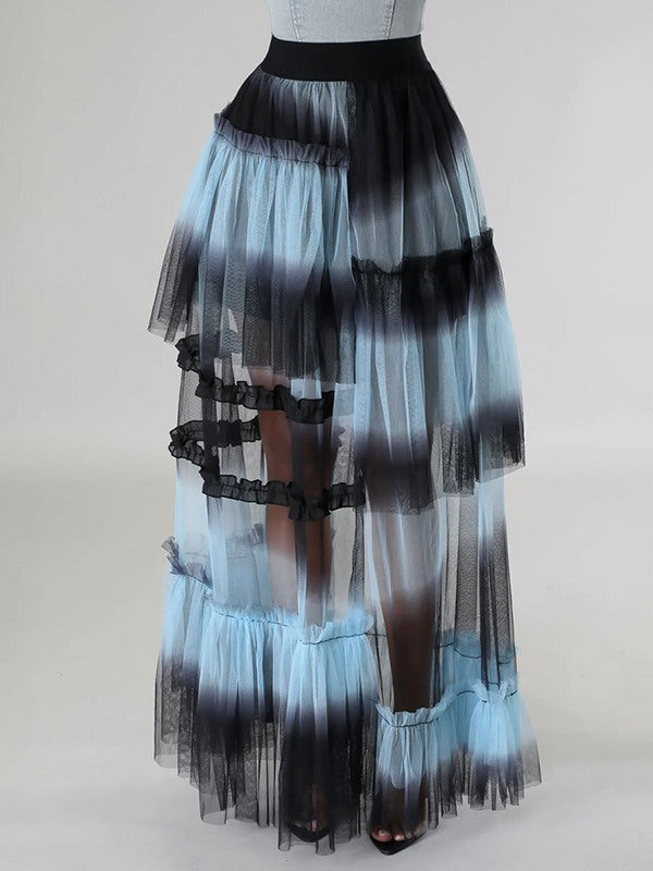 Ombre Tiered Mesh Skirt Ins Street