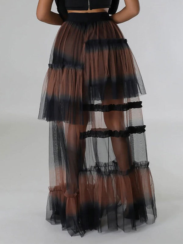 Ombre Tiered Mesh Skirt Ins Street