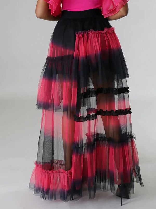 Ombre Tiered Mesh Skirt Ins Street