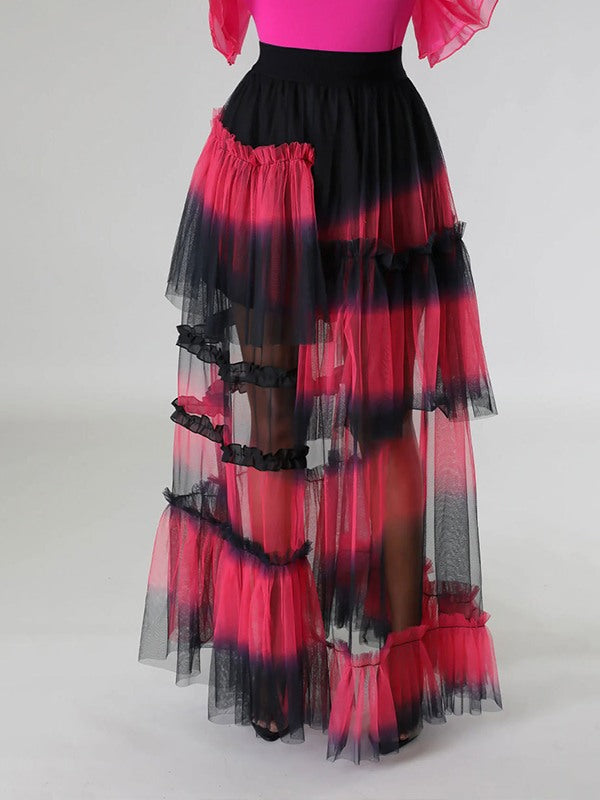 Ombre Tiered Mesh Skirt Ins Street