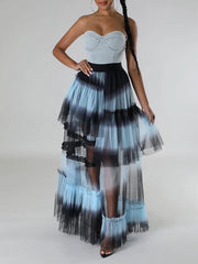 Ombre Tiered Mesh Skirt Ins Street