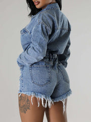 Distressed Snap-Front Denim Romper Ins Street