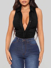 Button-Front Sleeveless Bodysuit Ins Street