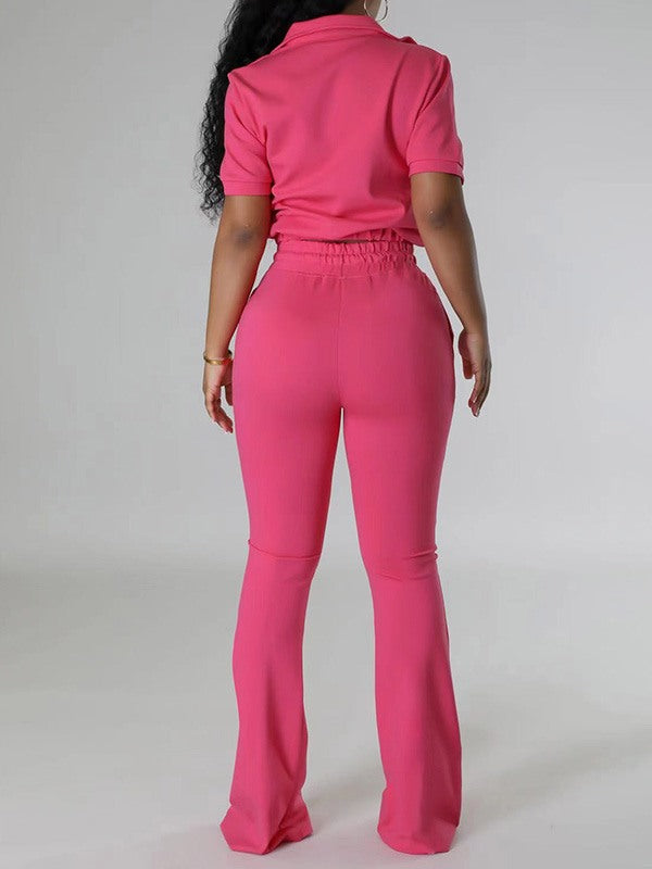 Solid Zip Top & Drawstring Pants Set Ins Street