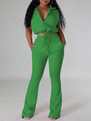 Solid Zip Top & Drawstring Pants Set Ins Street