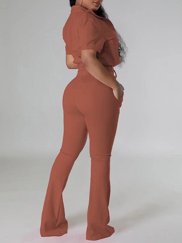 Solid Zip Top & Drawstring Pants Set Ins Street