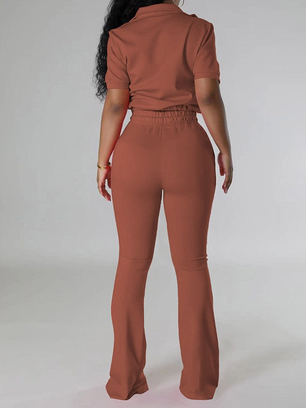 Solid Zip Top & Drawstring Pants Set Ins Street