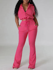 Solid Zip Top & Drawstring Pants Set Ins Street