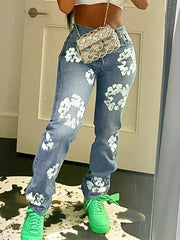 Printed Straight Jeans Ins Street