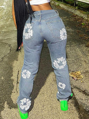 Printed Straight Jeans Ins Street