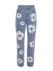 Printed Straight Jeans Ins Street