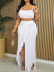 Solid Cami Top & Fringe Skirt Set Ins Street