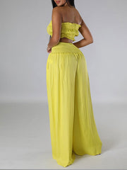 Solid Bandeau Top & Wide-Leg Pants Set Ins Street