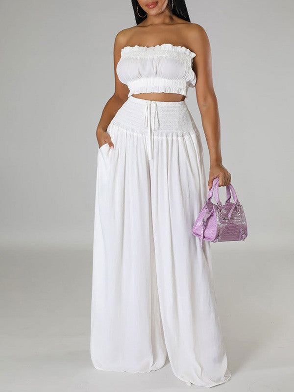 Solid Bandeau Top & Wide-Leg Pants Set Ins Street
