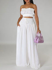 Solid Bandeau Top & Wide-Leg Pants Set Ins Street