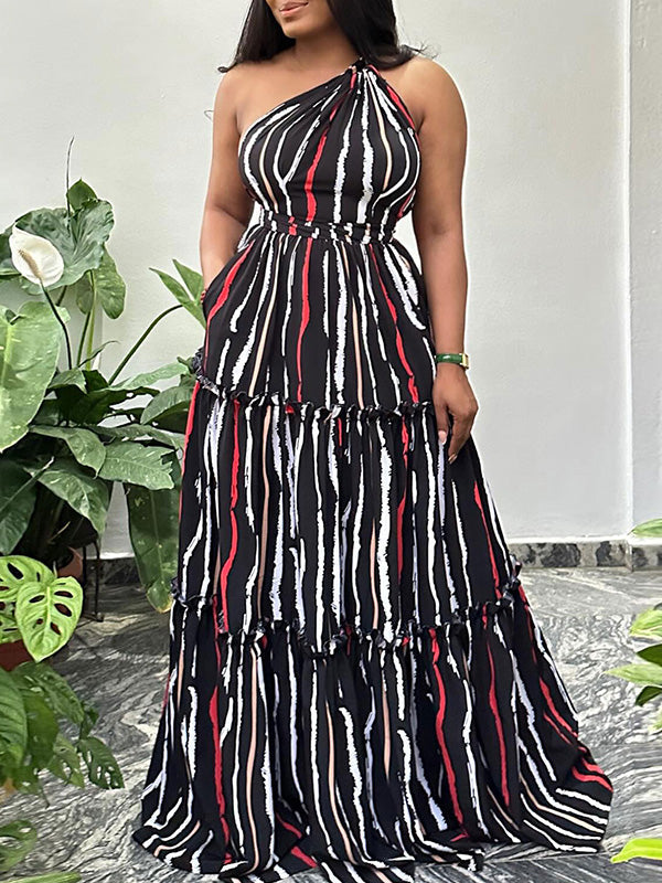 Printed One-Shoulder Maxi Dress Ins Street