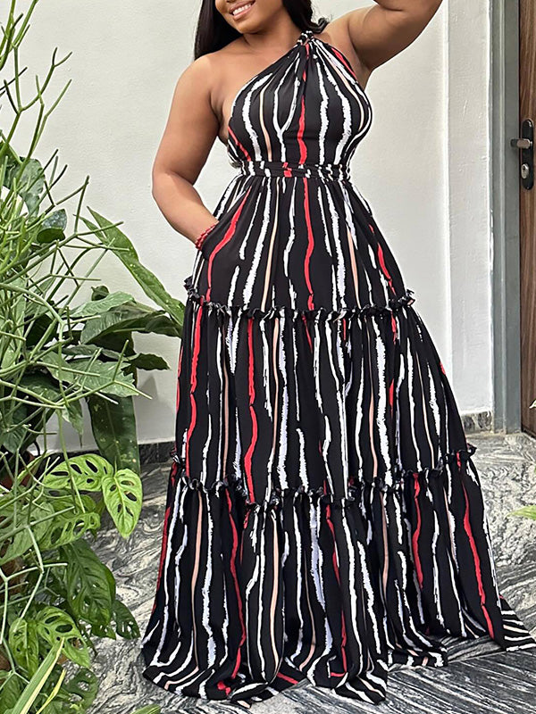 Printed One-Shoulder Maxi Dress Ins Street