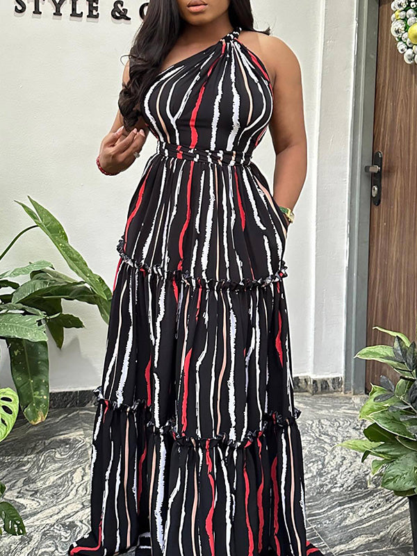 Printed One-Shoulder Maxi Dress Ins Street