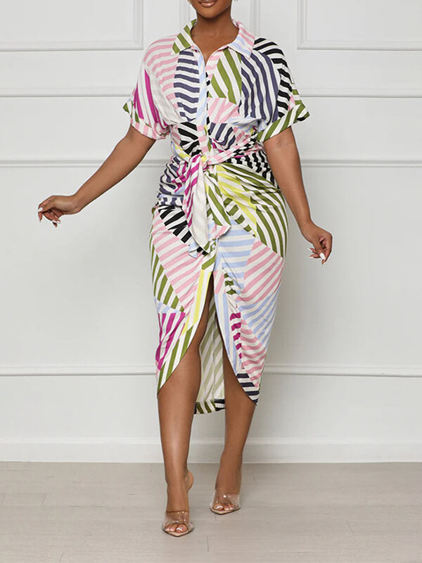 Printed Tied Shirt Dress Ins Street