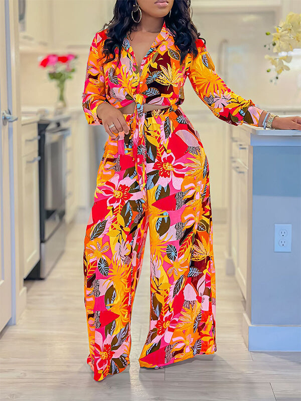 Printed Shirt & Wide-Leg Pants Set Ins Street