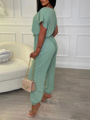 Solid V-Neck Tied Jumpsuit Ins Street