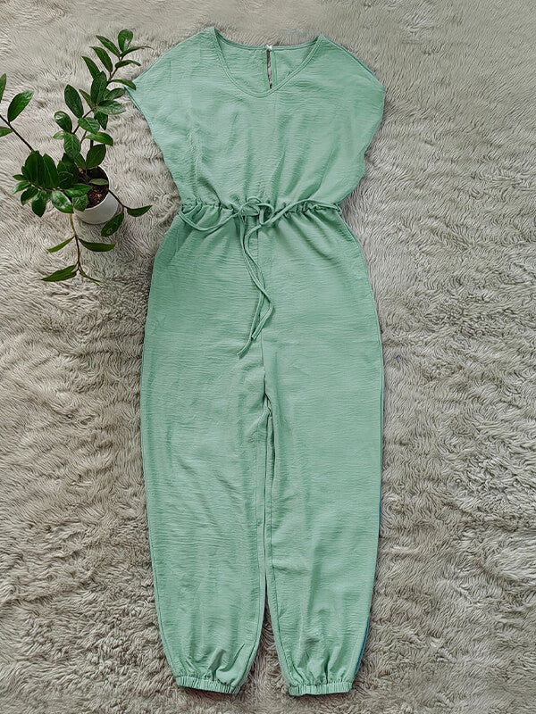 Solid V-Neck Tied Jumpsuit Ins Street