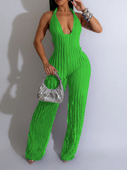 Solid Halter Frilled Jumpsuit Ins Street