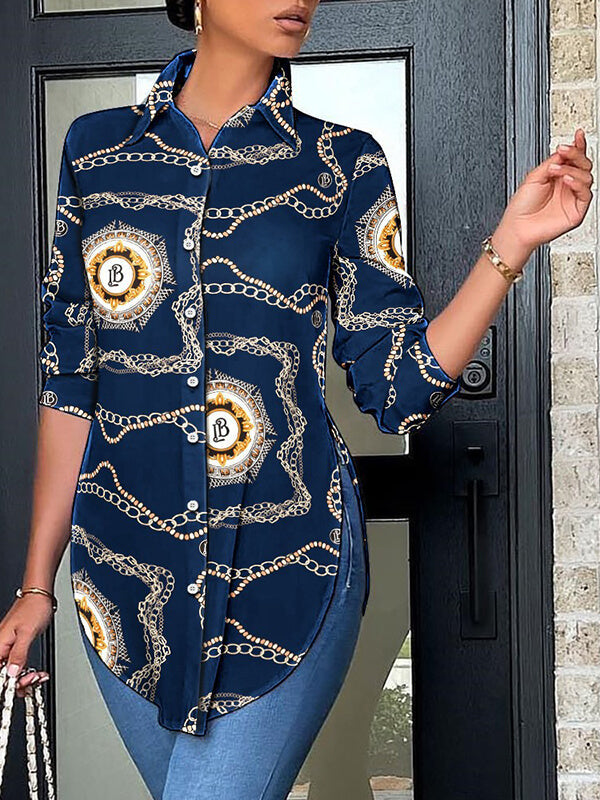 Printed Side-Slit Shirt Ins Street