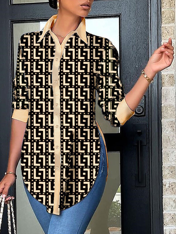 Printed Side-Slit Shirt Ins Street