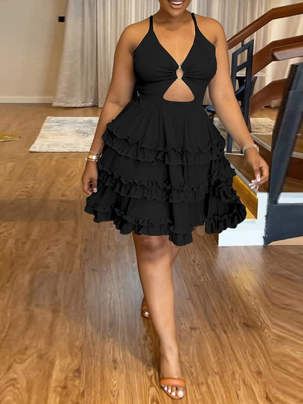 Solid Frilled Cami Dress Ins Street