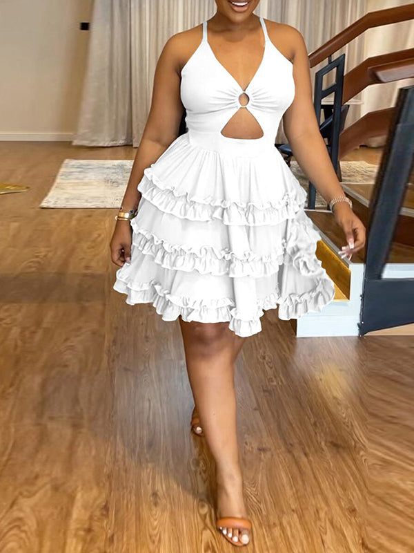 Solid Frilled Cami Dress Ins Street