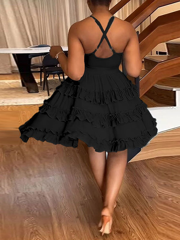 Solid Frilled Cami Dress Ins Street