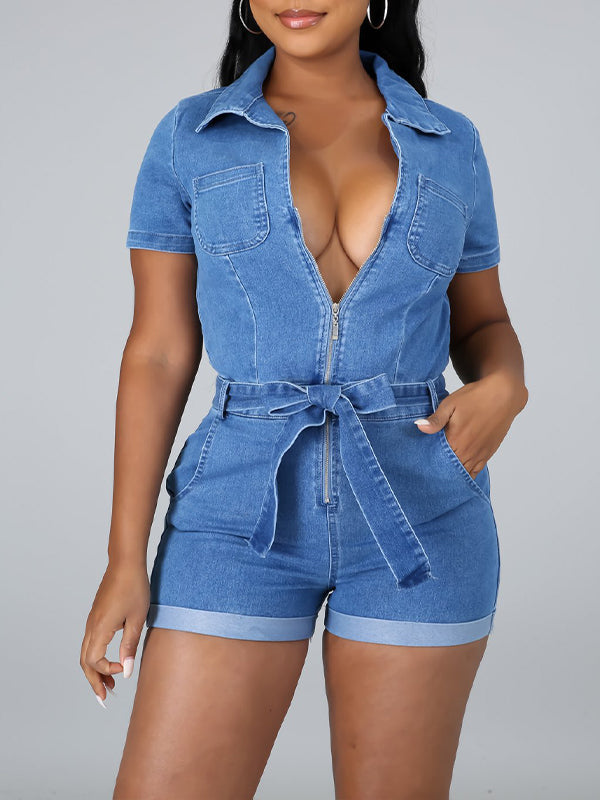 Zip-Front Tied Romper Ins Street