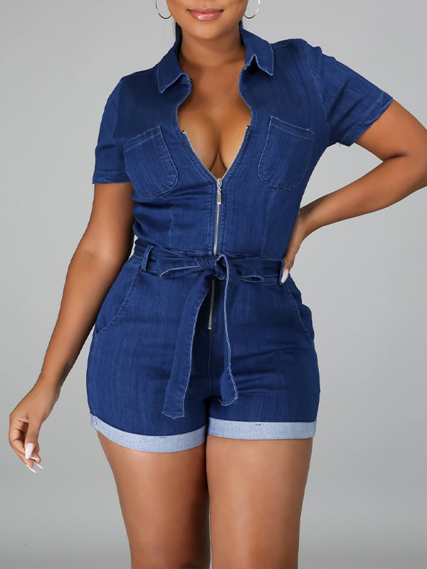 Zip-Front Tied Romper Ins Street