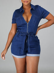 Zip-Front Tied Romper Ins Street