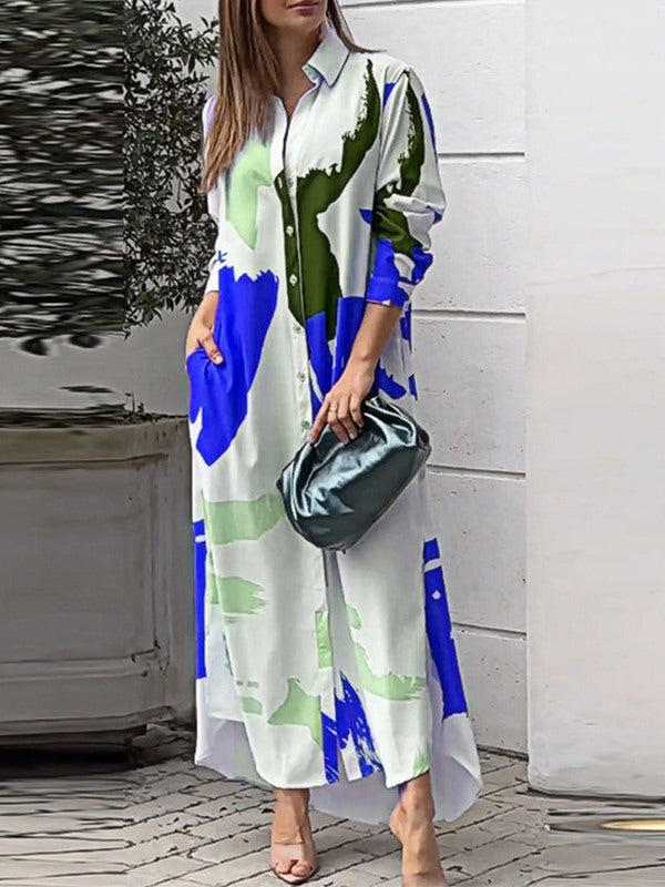 Printed Slit Shirt Dress Ins Street