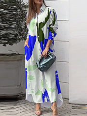 Printed Slit Shirt Dress Ins Street