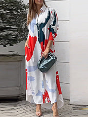 Printed Slit Shirt Dress Ins Street