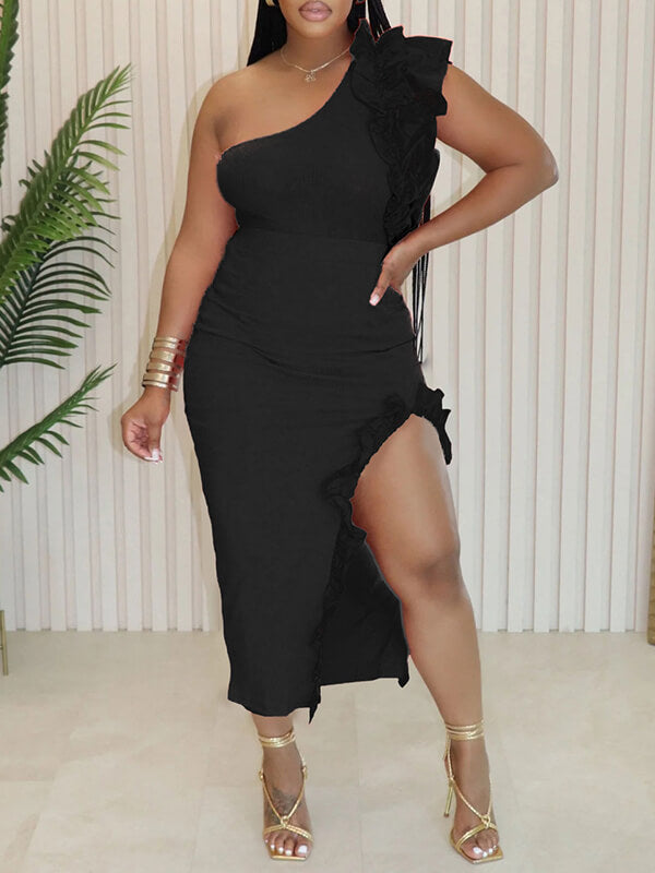 One-Shoulder Top & Slit Skirt Set Ins Street