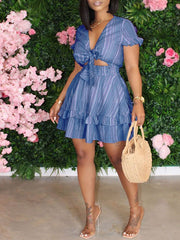 Printed V-Neck Top & Frilled Skirt Set Ins Street