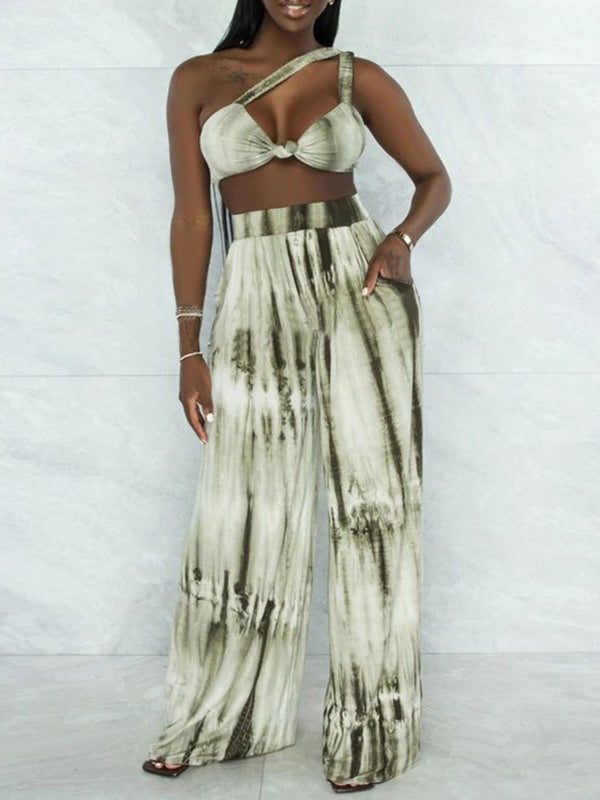 Printed Bandeau Top & Wide-Leg Pants Set Ins Street