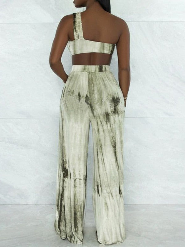 Printed Bandeau Top & Wide-Leg Pants Set Ins Street