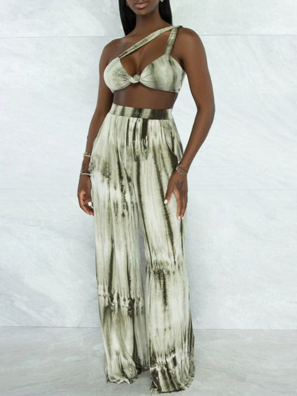 Printed Bandeau Top & Wide-Leg Pants Set Ins Street