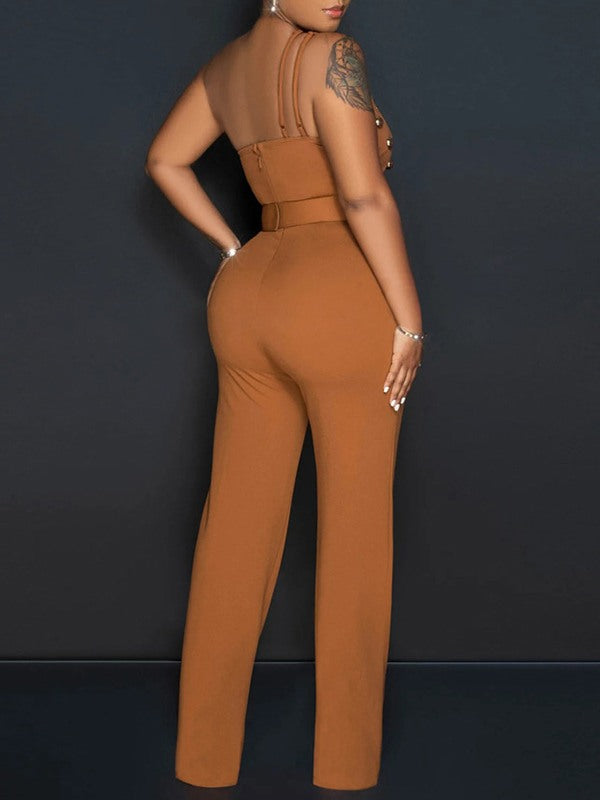 Studded Belted One-Shoulder Jumpsuit Ins Street