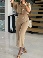 Solid Shirt & Button Pants Set Ins Street