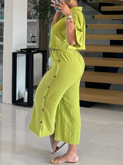 Solid Shirt & Button Pants Set Ins Street