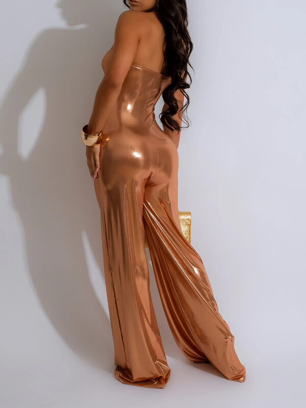 Metallic Strapless Jumpsuit Ins Street
